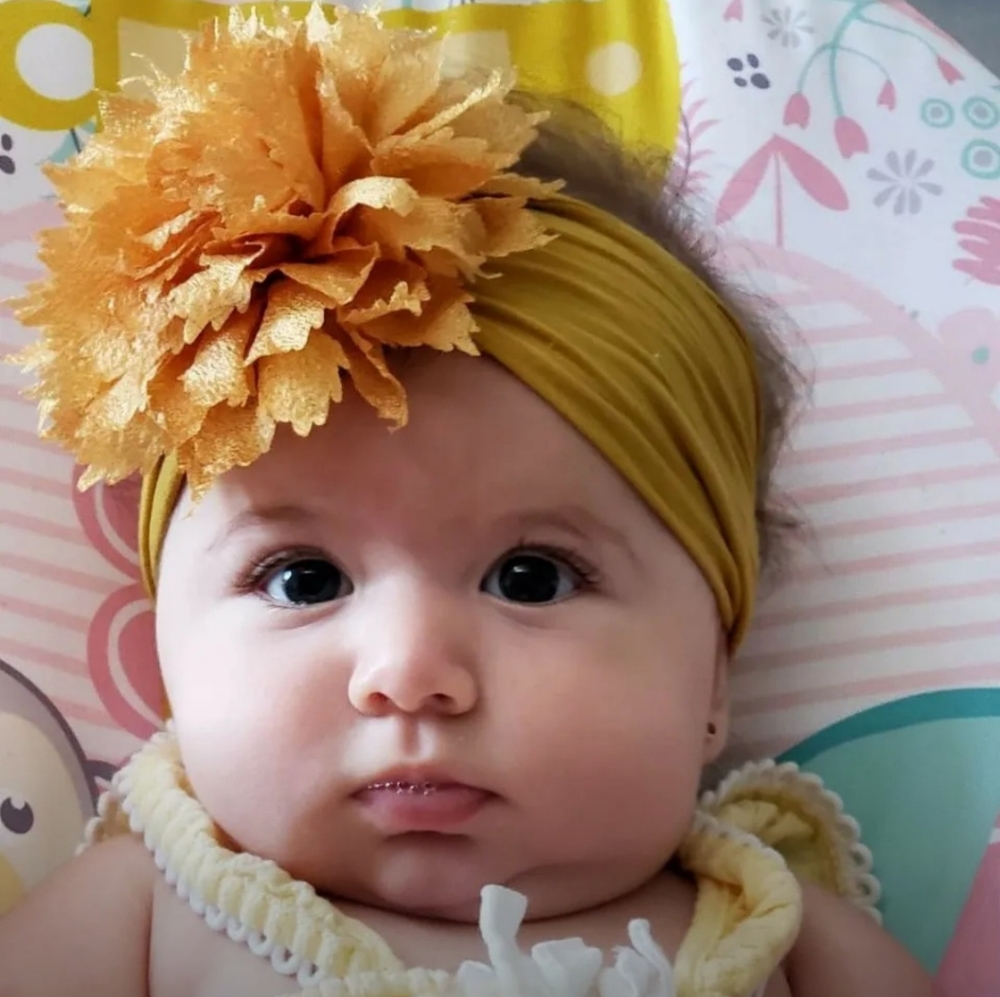 Gold Floral Mustard Yellow Kids Hairband Handmade Girls Stretchy Nylon Headband